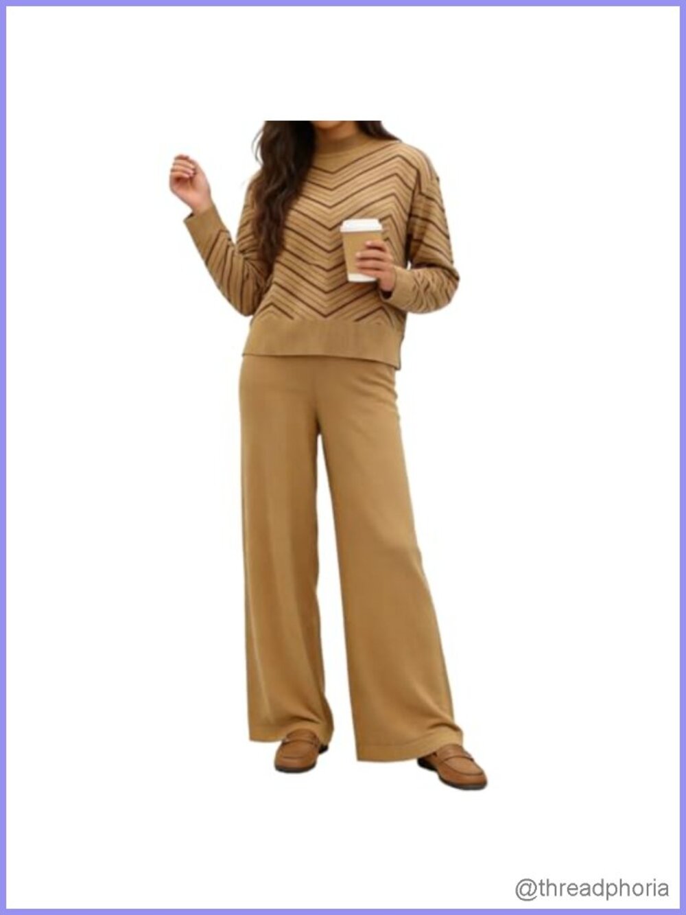 Knit Sweater Set Women Casual Lounge Outfit Two Piece Long Sleeve Wide Leg Pants